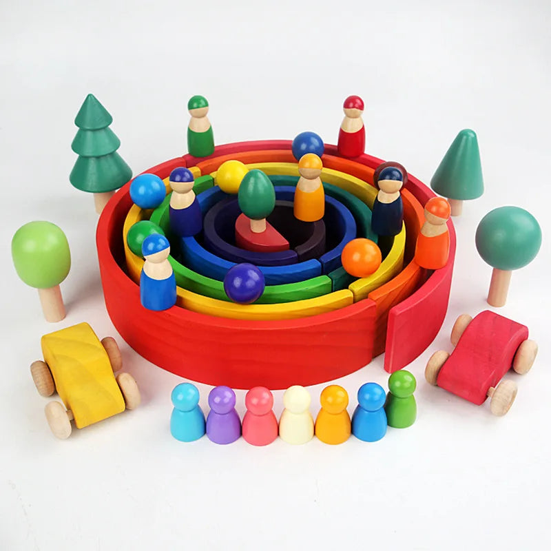 Wooden Rainbow Block Colorful Stacking Building Block Children Open-shaped Creative Building Blocks Montessori Educational Toy