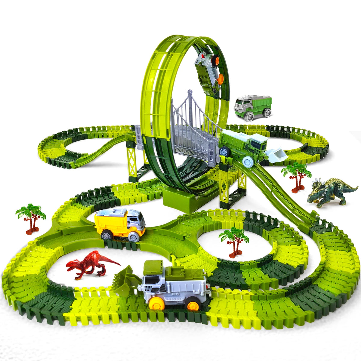 Dinosaur Toy Race Track Featuring Flexible Tracks Electric Cars Magic Climbing Flexible Rail Car Educational Puzzle Toy for Kids