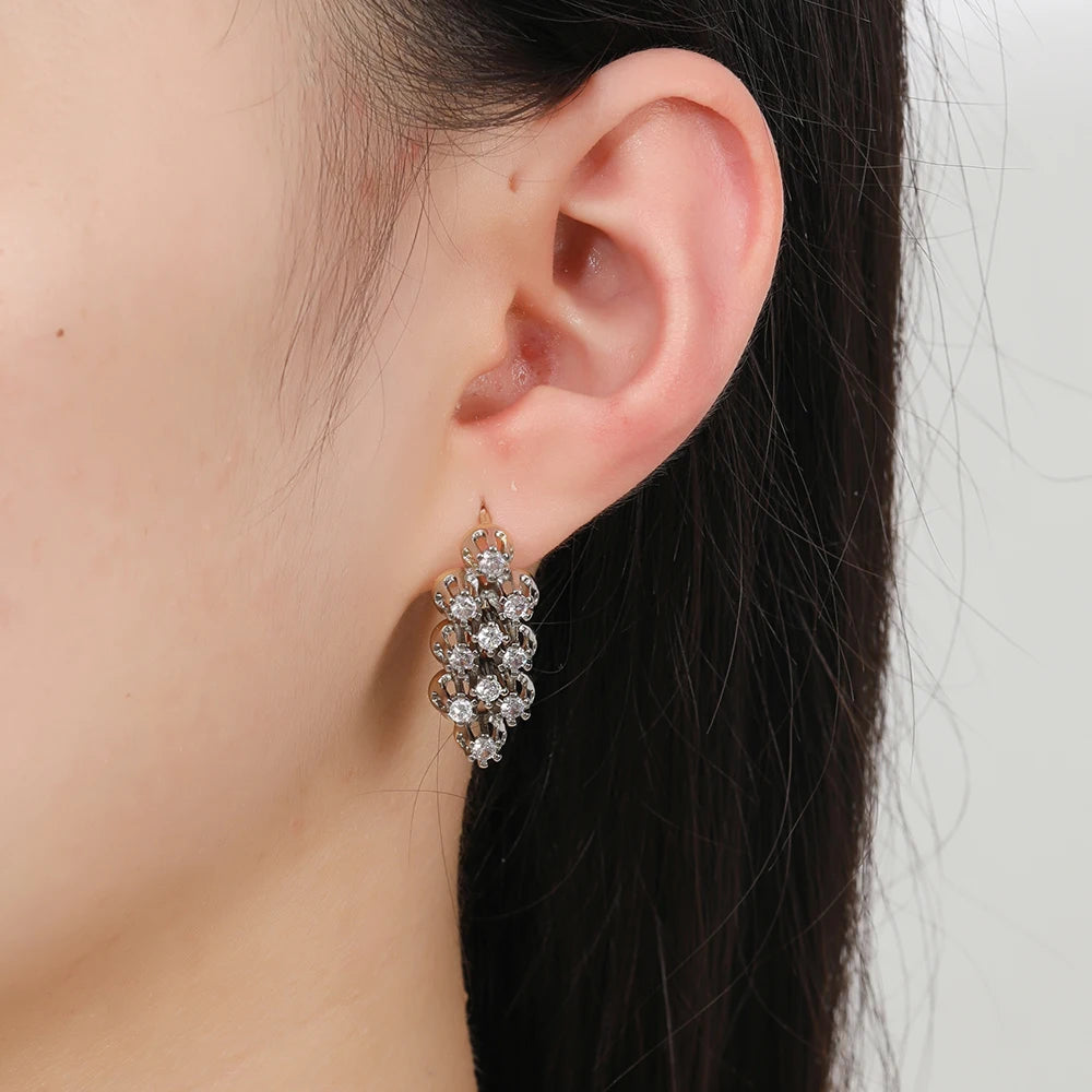Zircon ladies vintage earrings ring set copper plated 14K gold fashion luxury jewelry party gift banquet holiday gift gift