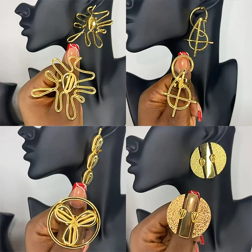 2pcs Jewelry Sets For Women Hollow Geometry Earrings Temperament Adjustable Ring Holiday Party Gifts Fashion Jewelry Accessories