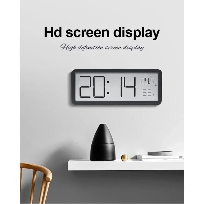 LCD Digital Wall Clock Time Temperature Humidity Display Electronic Desk Clock Battery Powered Home Office Decor