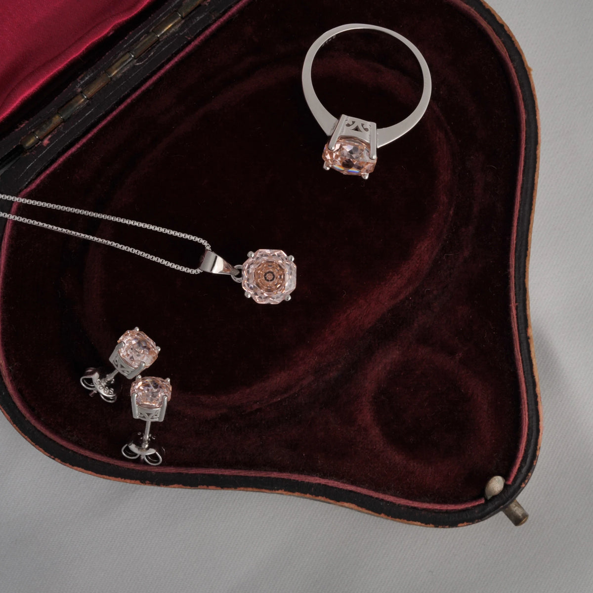 Potiy 2ct Morganite Pink Octagon Rose Cut Pendant Necklace No Chain Cubic Zirconia 925 Silver Jewelry Gift