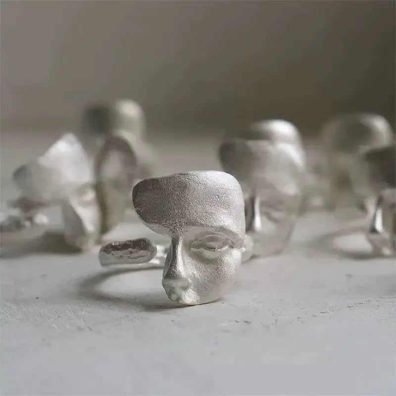 Sam Panda 925 Sterling Silver Mask Ring For Women Gift Frosting Vintage Irregular Personality Punk Jewelry Dropshipping