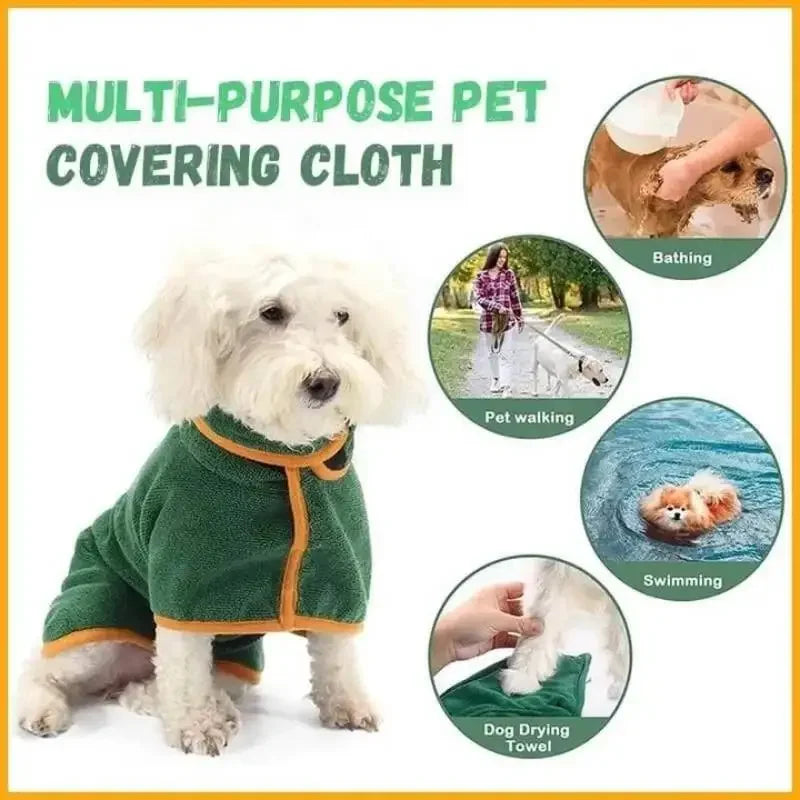 Fast Drying Dog Bathrobe, Microfiber Absorbent Soft Pet Bath Towel Grooming Coat for All Sizes