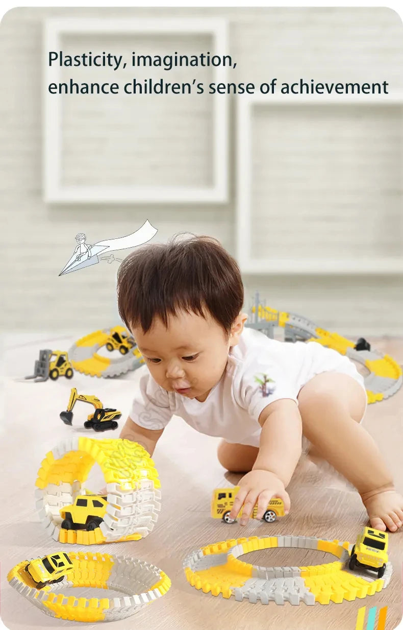 DIY Car Race Magic Rail Track Sets Brain Game Flexible Curved Creates Vehicles Toys Plastic Colored Railroad for Child's Gifts