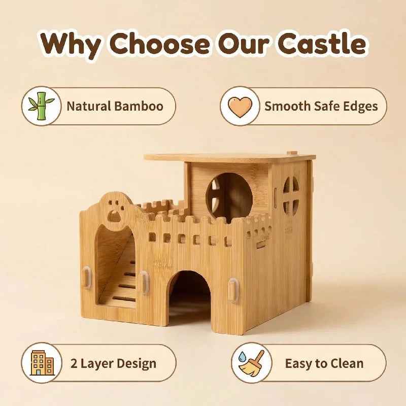 Bamboo Hamster Hideout House - All Season Winter Sleeping Nest for Golden Bear Small Pet Decor Landscape Cage Accessories