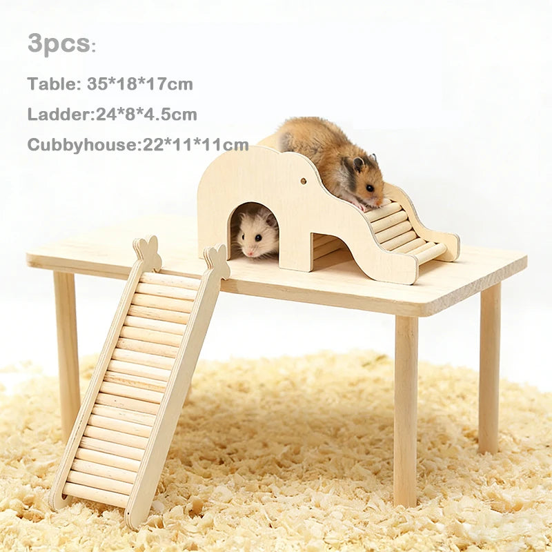 Unpainted Wooden Guinea Pig Hideout Climb House - Hamster Cage Decor Play Tunnel Small Animal Chew Toy Pet Habitat Accessories