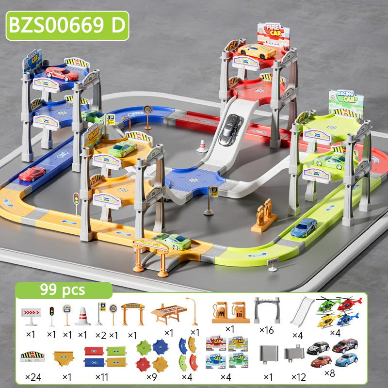 Children Parking Lot Ramp Track Car Toys Urban Rail Construction Vehicles Play Set Race Tracks Road Games Preschool Boys Gifts