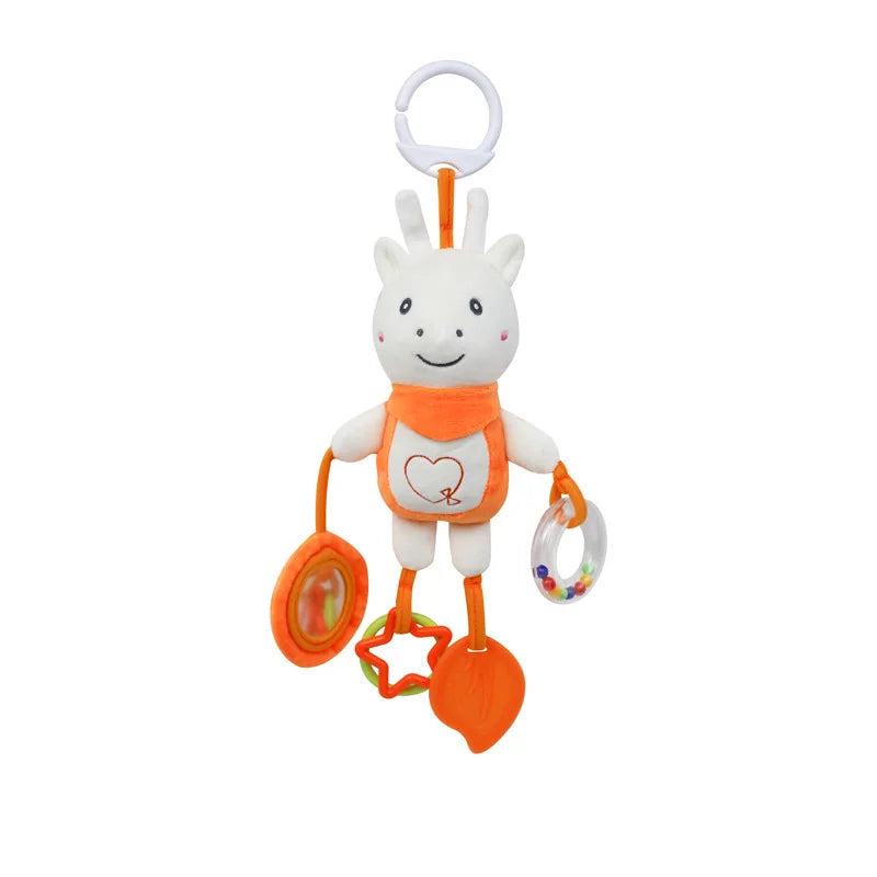 Cartoon Animal Plush Baby Hanging Rattle Toy with Teether Crinkle Paper Infant Soothing Doll Sensory Stroller & Crib Toy