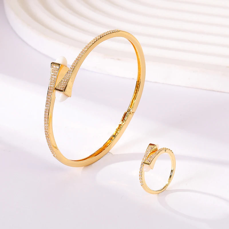 2025 New Cute Women Fashion Bracelet & Ring Set Candy color stone Simple Open Cuff Bangle Ring Arab Middle Eastern Jewelry Set
