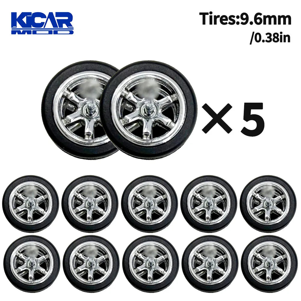 1/64 Model Q Car Wheels with Detachable Slicks Rubber Tires for Toy Model Diecast Cars Refiting Parts for MINIGT  (5 Cars)