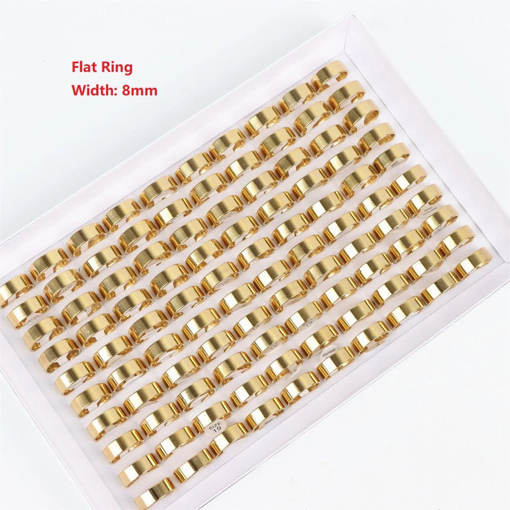 100Pcs/lot Fashion Smooth Stainless Steel Rings For Women Men Width 2-8mm Simple Lovers Jewelry Party