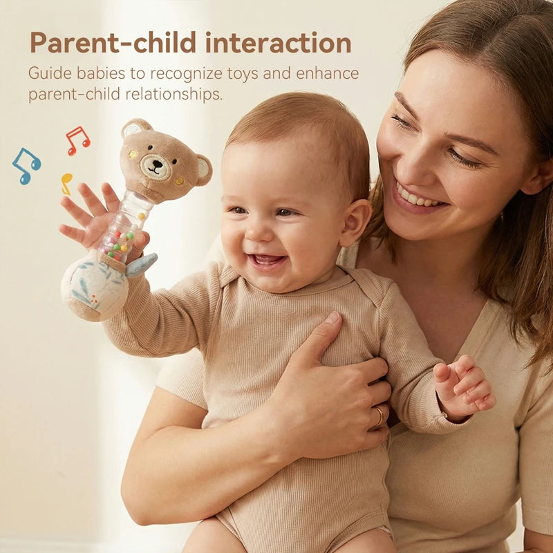 0-12Baby Bear Rattle Early Learning Educational Toy Sensory Soothing Soft Plush Animal Rattle for Crib Handheld Baby Toy Toddler