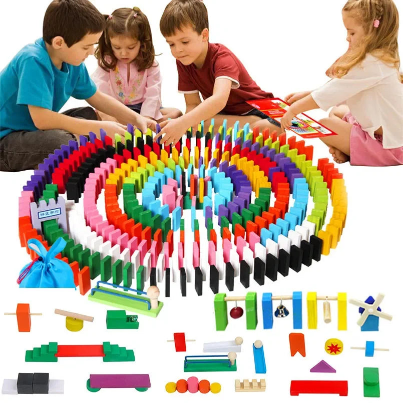120/240Pcs Children Color Sort Rainbow Wooden Domino Building Blocks Kits Early Bright Dominoes Games Educational Toys Gifts