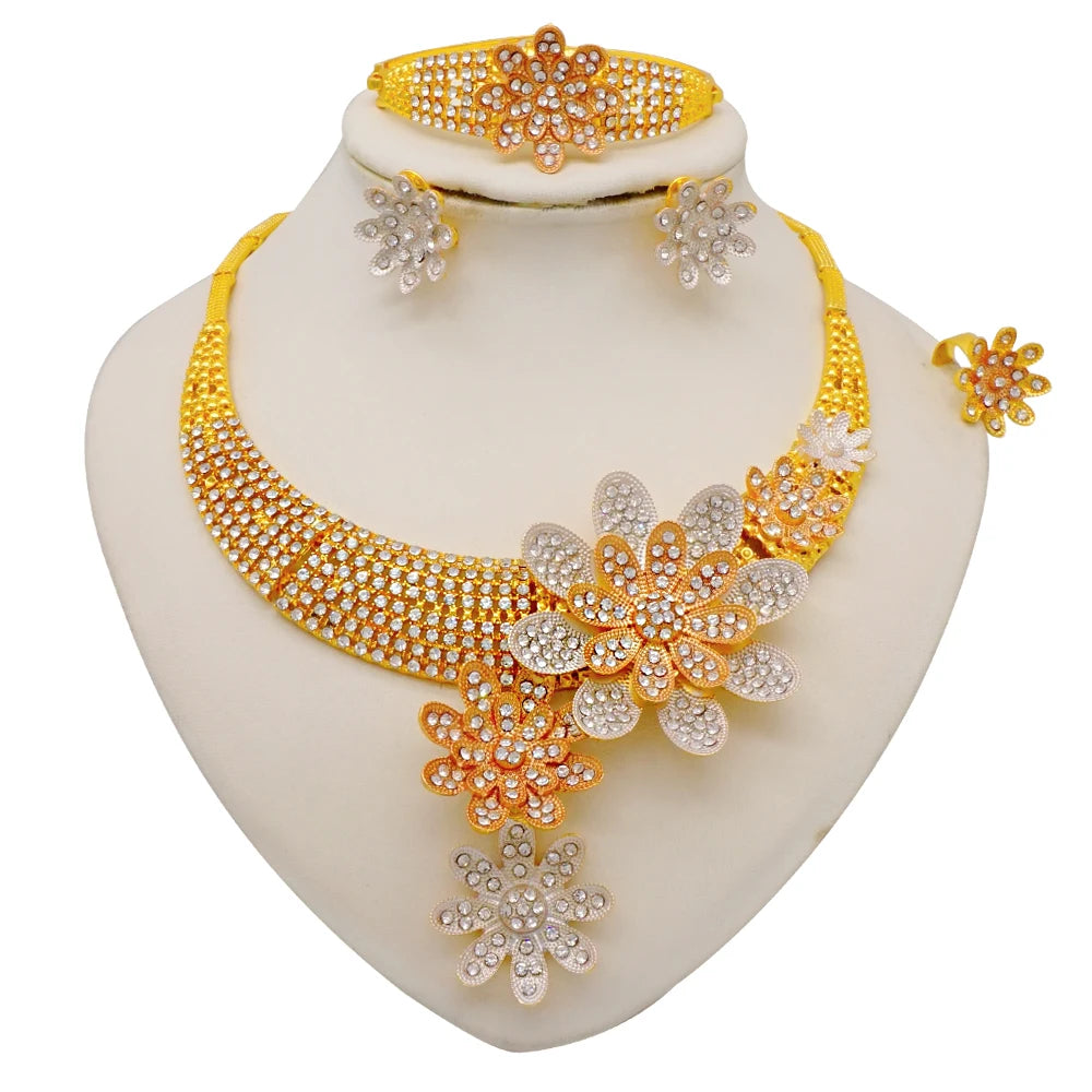 Ethiopian Fashion Women's Jewelry Set African Wedding Jewelry Set Necklace, Bracelet, Earrings, and Ring Set