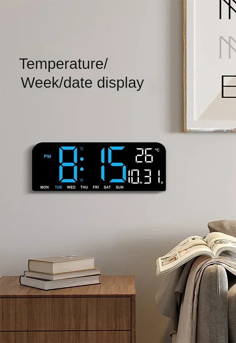 Large LED Digital Wall Clock Temperature Date Week Display Countdown Table Clock Brightness Adjustment Two Alarm 12/24h Clock