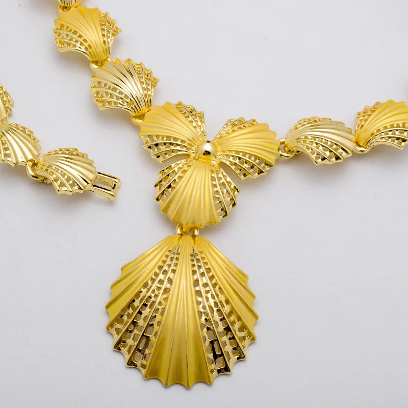 Sunny Jewelry Set Costume Shell Earrings Necklace Bracelet Ring Simple Design Gold Plated For Women Bridal Wedding Party