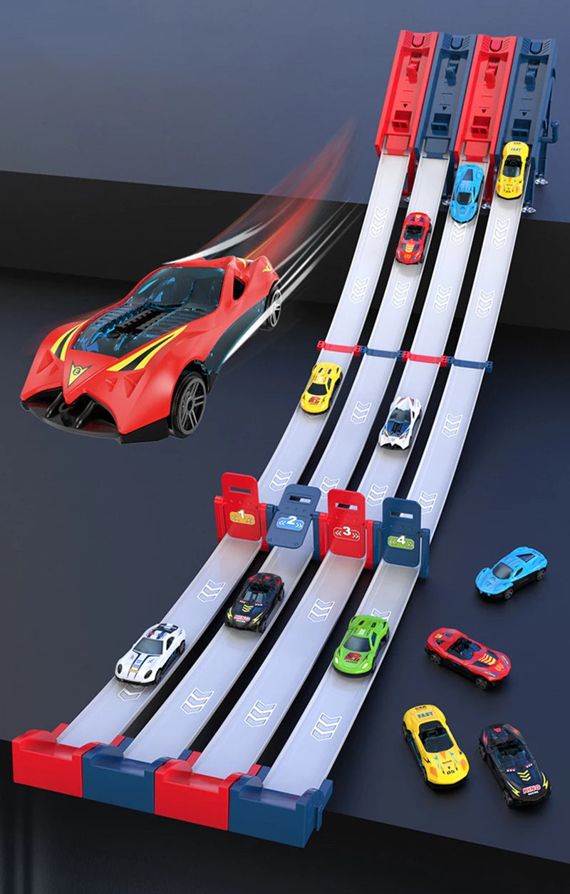 Kid Track Car Racing Set Toy DIY Assembled Track Kits Catapult Rail Car Racing Strategy Game Fun Interactive Social Toy Boy Gift