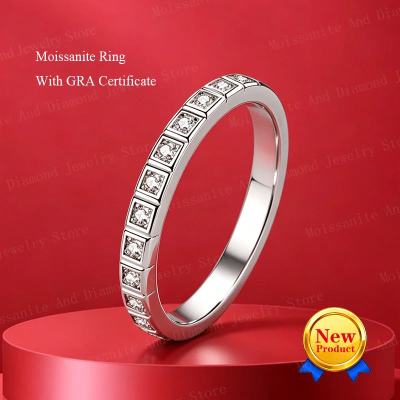 Pass Diamond Tester Pen Moissanite Ring Full Moissanites Around for Women S925 Silver Wedding Diamonds Band Stackable Ring