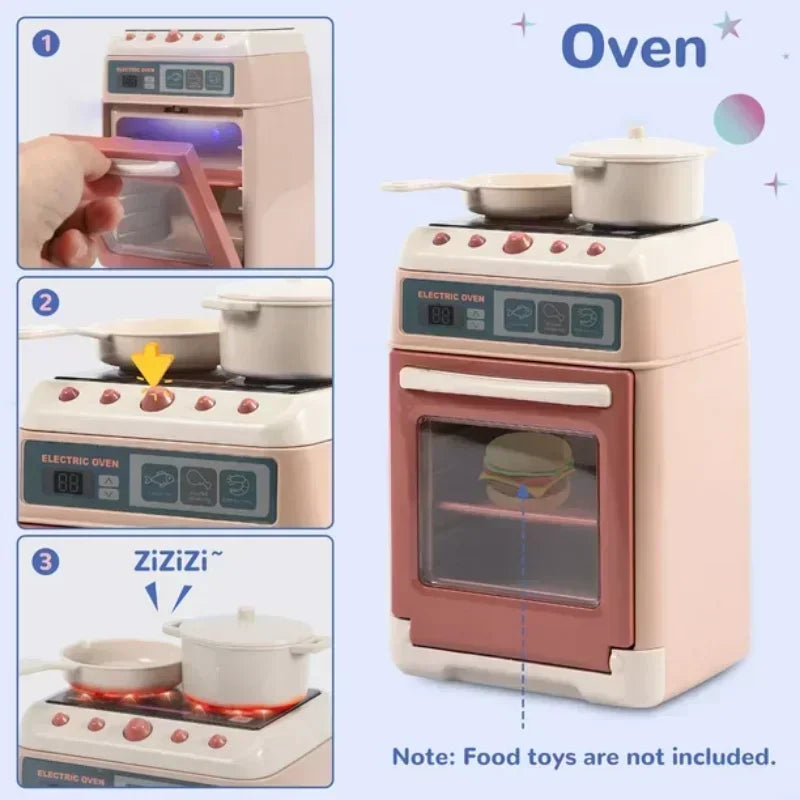 Kids Kitchen Appliances Toy Pretend Play Kitchen Accessories with Blender Coffee Maker Mixer Toaster Vacuum with Sounds & Light