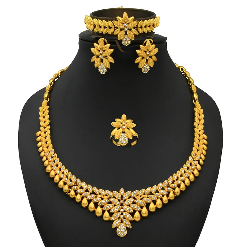 ANIID African Jewelry Set Big Necklace Dubai Ethiopian Gold Color Jewelery Earring Bracelet For Women Bridal Choker Wholesale