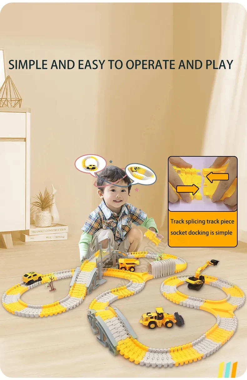 DIY Car Race Magic Rail Track Sets Brain Game Flexible Curved Creates Vehicles Toys Plastic Colored Railroad for Child's Gifts