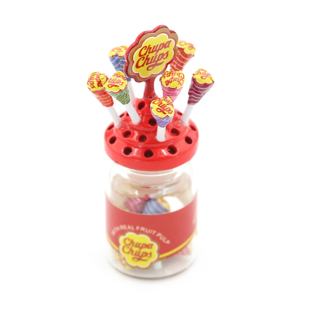 1:12 Miniature Food Dessert Sugar Mini Lollipops With Case Holder Candy For Doll House 1/12 Kitchen Furniture Toys Accessories
