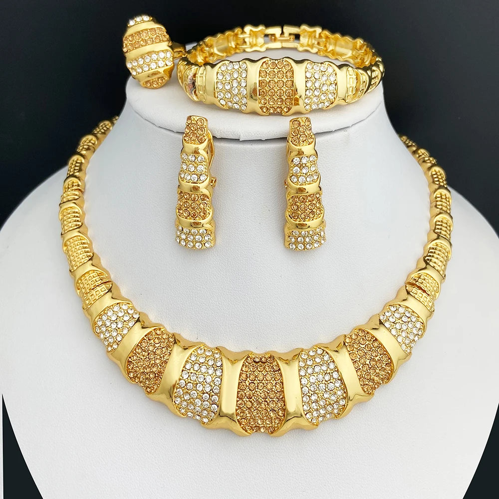 Dubai Jewelry Set For Women 18K Gold Plated Luxury Necklace Earrings Bracelet Ring For Wedding Party Mother's Day Gift On Sale