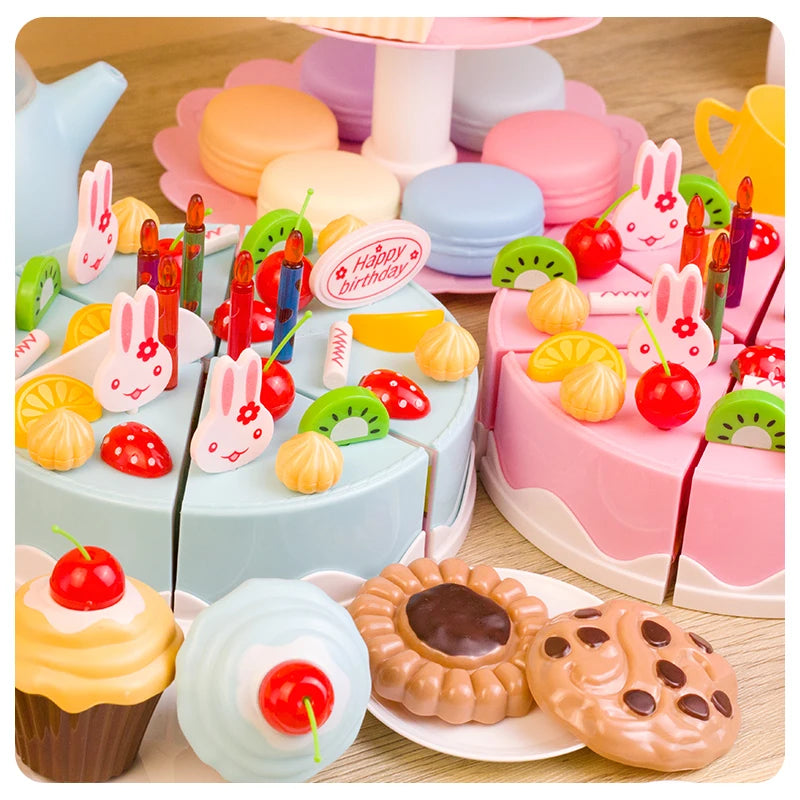 Girl Toy Cake DIY Minature Food Tea Set Simulation Pretend Play Kitchen Kid Cut Game Education Children Toys For 3 Year Birthday