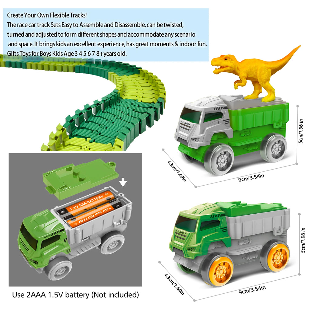 Magic Climbing Track Dinosaur Train Flexible Track Playset Create a Dinosaur World Road Race for Boys 3-9 Years Old Gift