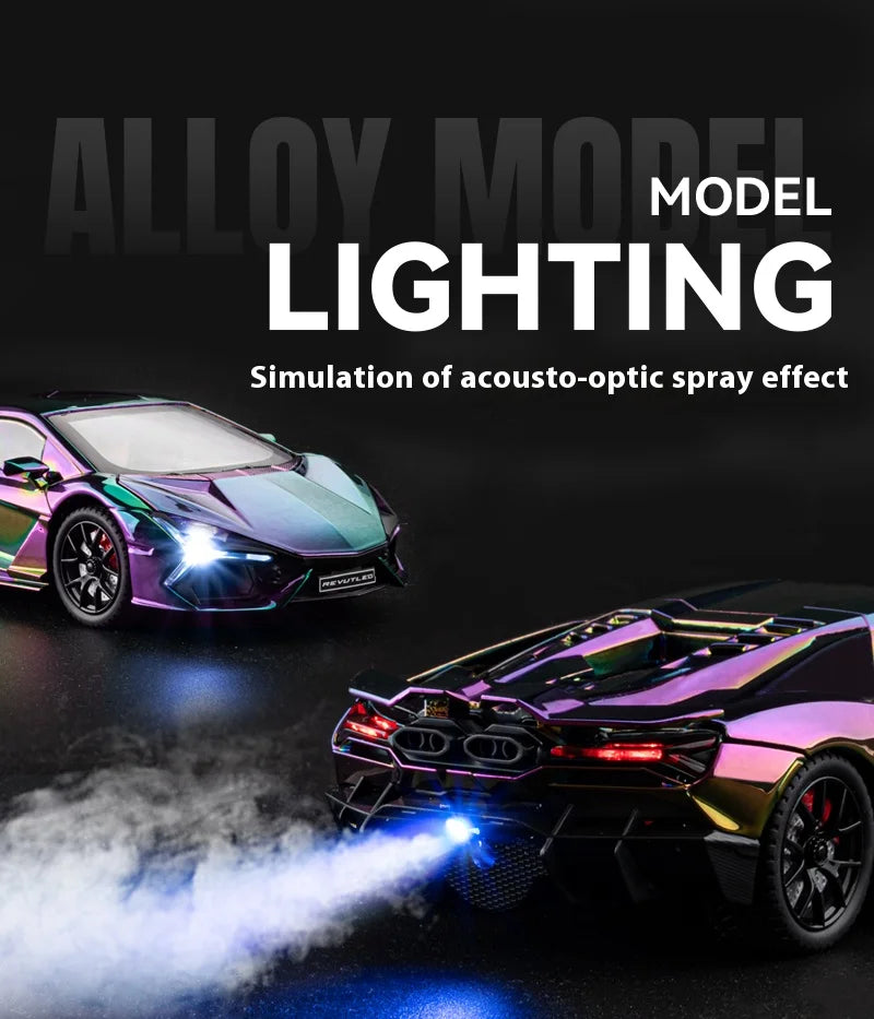 1:24 Lamborghini Revuelto Spray Plating Version With Water Spray, Fog Effect Realistic Simulation Alloy Model Boy Gift