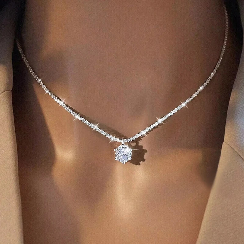 DWJ 1CT Sparkling Luxury Moissanite Diamond White Pendant Necklace for Women Real 925 Sterling Silver High Quality Fine Jewelry