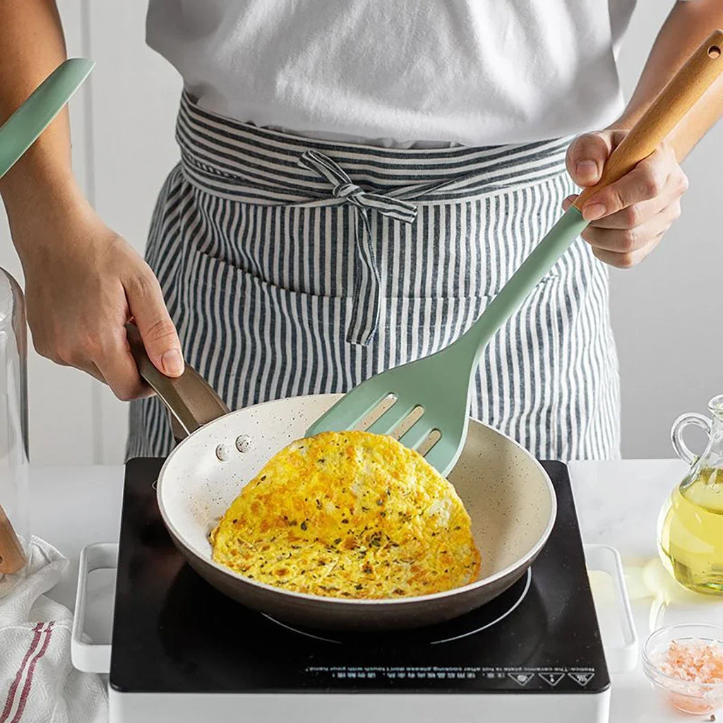 NEW Silicone Spatula Non Stick Pan Wooden Handle Silicone Vegetable Heat-resistant Silicone Cooking Spatula Spoon Kitchen Tool