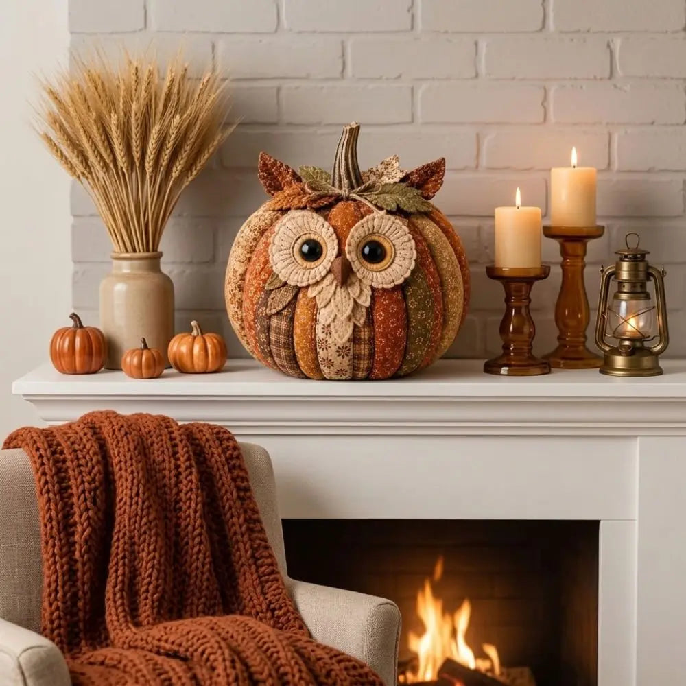 Vintage Style Whimsical Patchwork Pumpkin Fabric Kit Owl Bear Floral Fabric Halloween DIY Sewing Kit Stress Craft Cow Cat