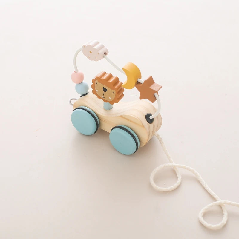 Wooden Montessori Toys Animal Block Dragging Stars Moon Surround Train  Hand Coordination Stacking Toy Handmade Decoration Gifts