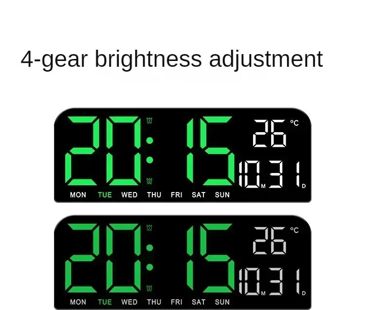 Large LED Digital Wall Clock Temperature Date Week Display Countdown Table Clock Brightness Adjustment Two Alarm 12/24h Clock