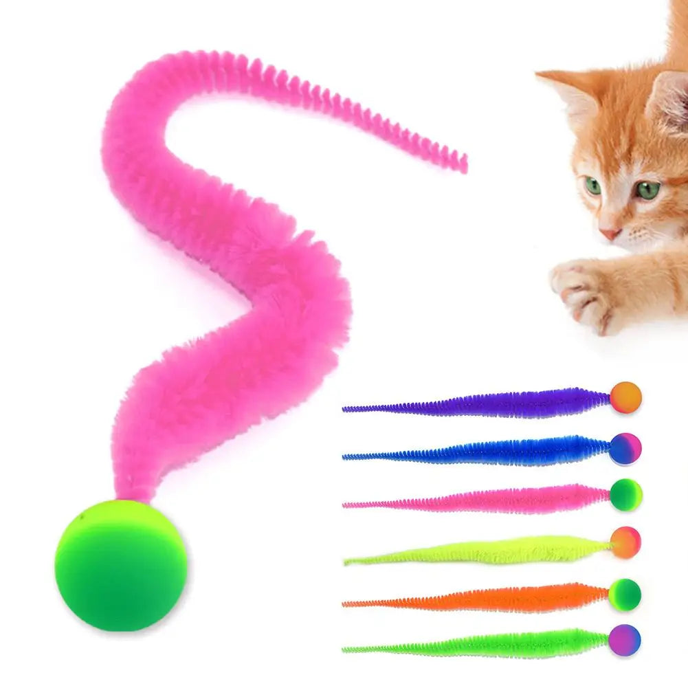 Cat Teaser Colorful Toy Bouncy Ball Fluffy Tail Simulation Kitten Bite Teaser Tool Interactive Cat Elastic Toy Supplies