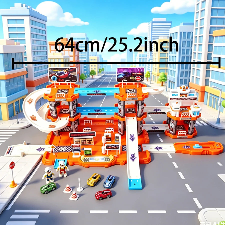 Children's Large Rail Parking Lot Toy Set, City Rail Car Theme Suitable for Two People to Play with Car Toys (Random Colors)