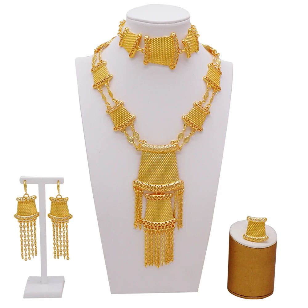 Ethiopian Fashion Women's Jewelry Set African Wedding Jewelry Set Necklace, Bracelet, Earrings, and Ring Set