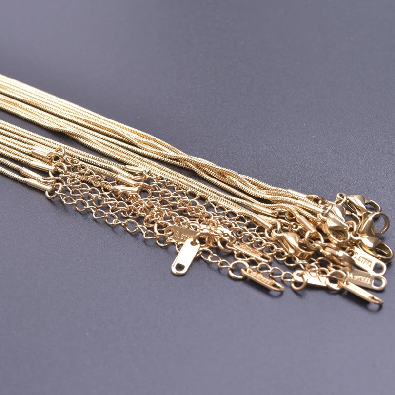 10pcs/Lot Gold Color Stainless Steel Chain 45cm Adjustable Necklace Width 1.2/1.5/1.6/2.2/2.5/3mm Men Women Jewelry Chain Bulk