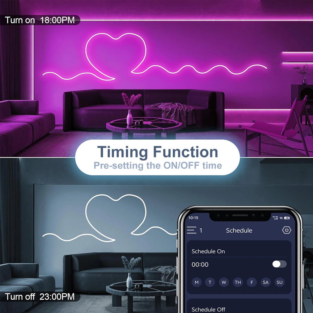 5v Smart RGB Neon Light Strip USB App/Remote Control Music Sync Waterproof Flexible Neon Strip for Bedroom Game Party Decoration