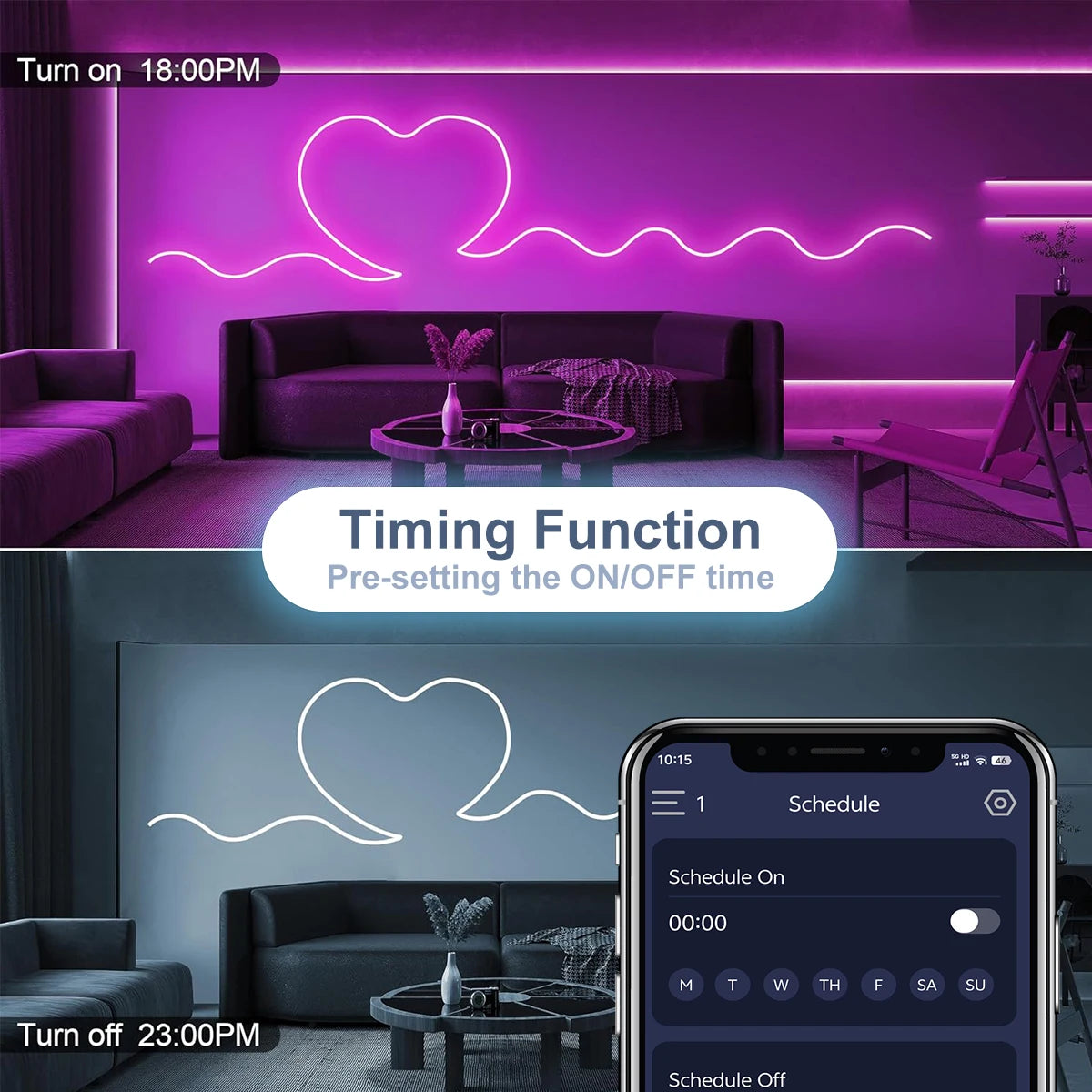 5v Smart RGB Neon Light Strip USB App/Remote Control Music Sync Waterproof Flexible Neon Strip for Bedroom Game Party Decoration