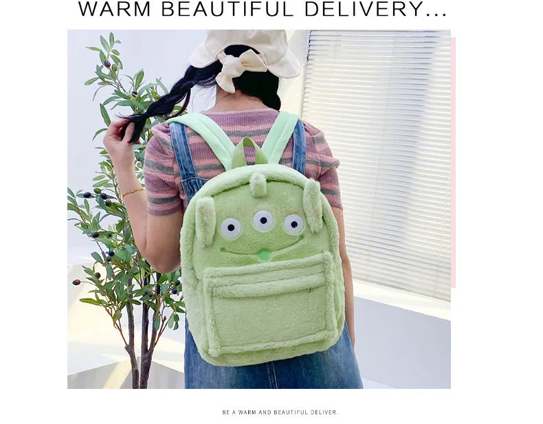 New Lotso Alien Cartoon Funny Plush Backpack Students Large Capacity Bag Girls Casual Soft Stuffed Schoolbag Lightening Bag