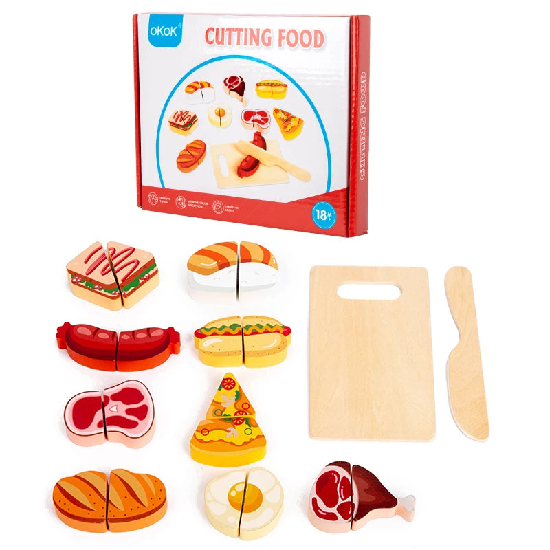 1pc Wooden Kitchen Pretend Play Food Cutting Toy with Storage Bag Suitable for Children 18 Months and Up