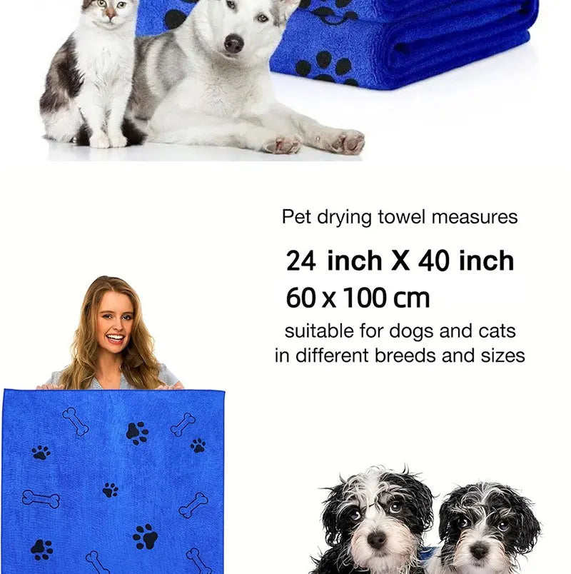 Microfiber Pet Printing Absorbent Towel Thickened Puppy Quick-drying Dog Claw Bath Towel, Pet Bath ProductsAbsorbent Medium Dogs