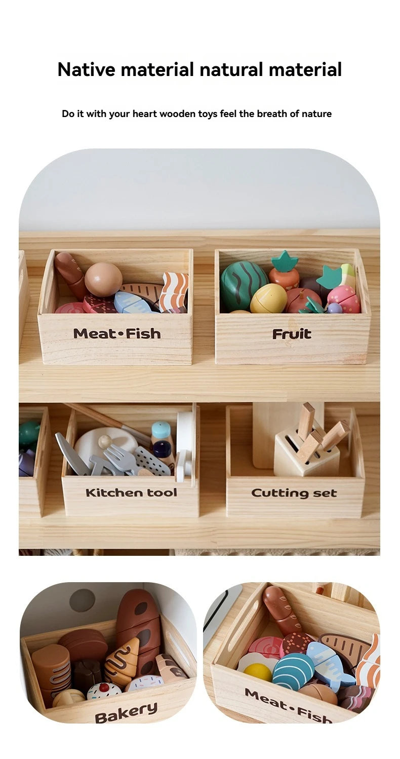 Children's Wooden Fruits and Vegetables, Joyful Play at Home Toys, Wooden Simulation Kitchen Toys, Girls Cooking Food