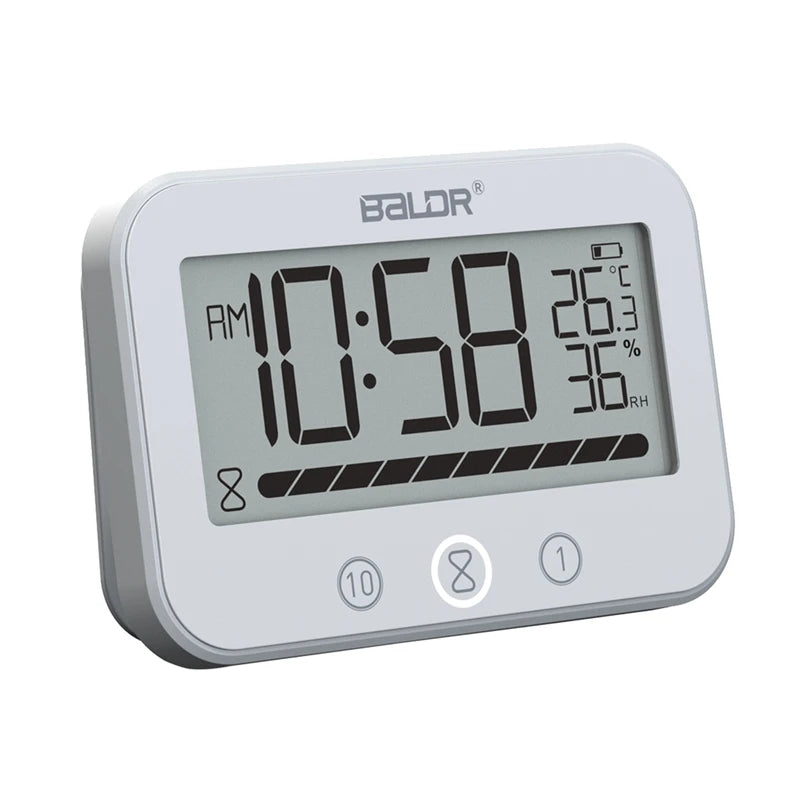 BLADR Touch Digital Shower Hygrometer Thermometer P54 Waterproof LCD Bathroom Kitchen Audible Atomic Alarm Clock Countdown Timer