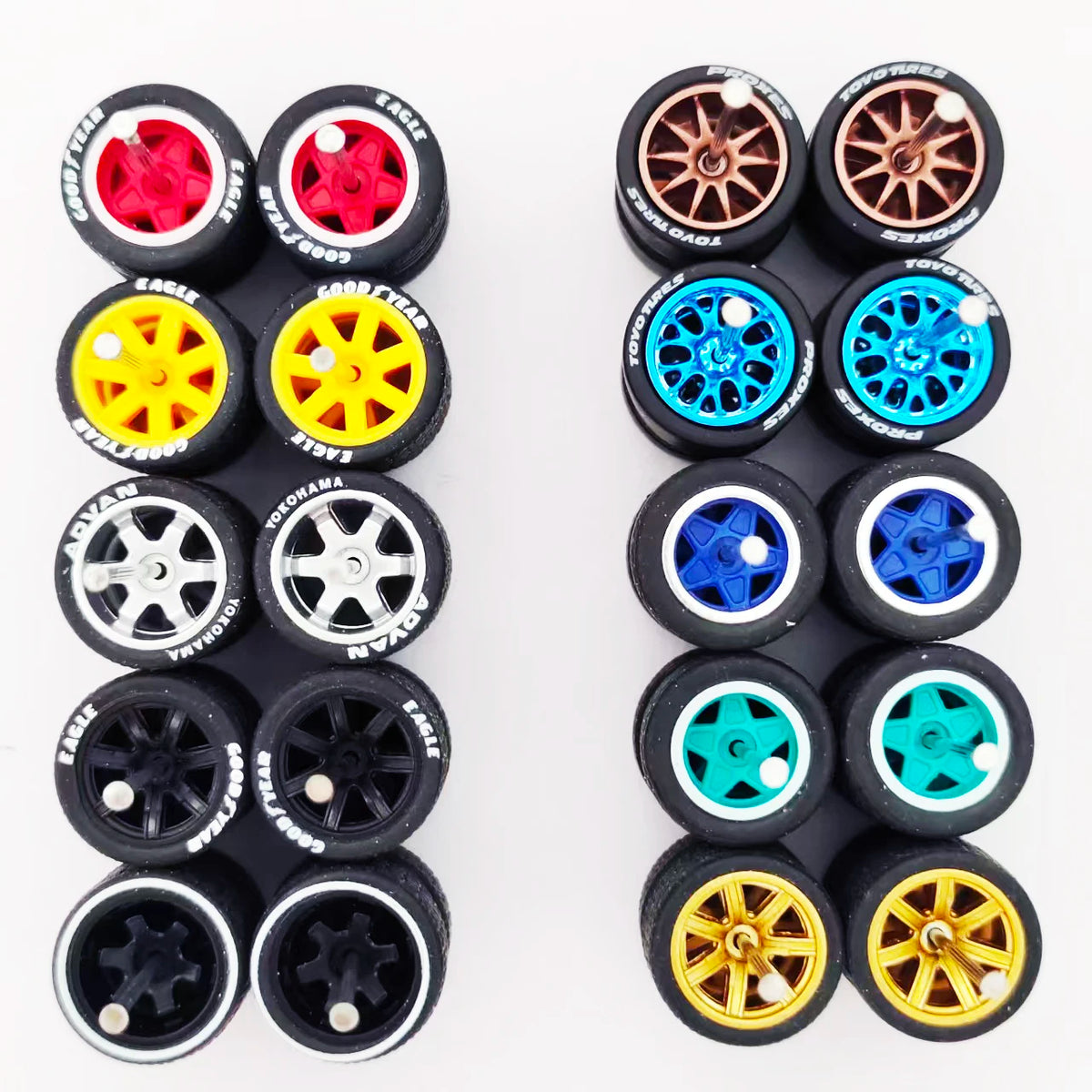 10 Sets 11/12/13/14/17mm 1/64 Alloy Car Wheels Rubber Tires W Axle for HW/Matchbox/Domeka/Evo 1:64 Car Model SUV Off Road Truck