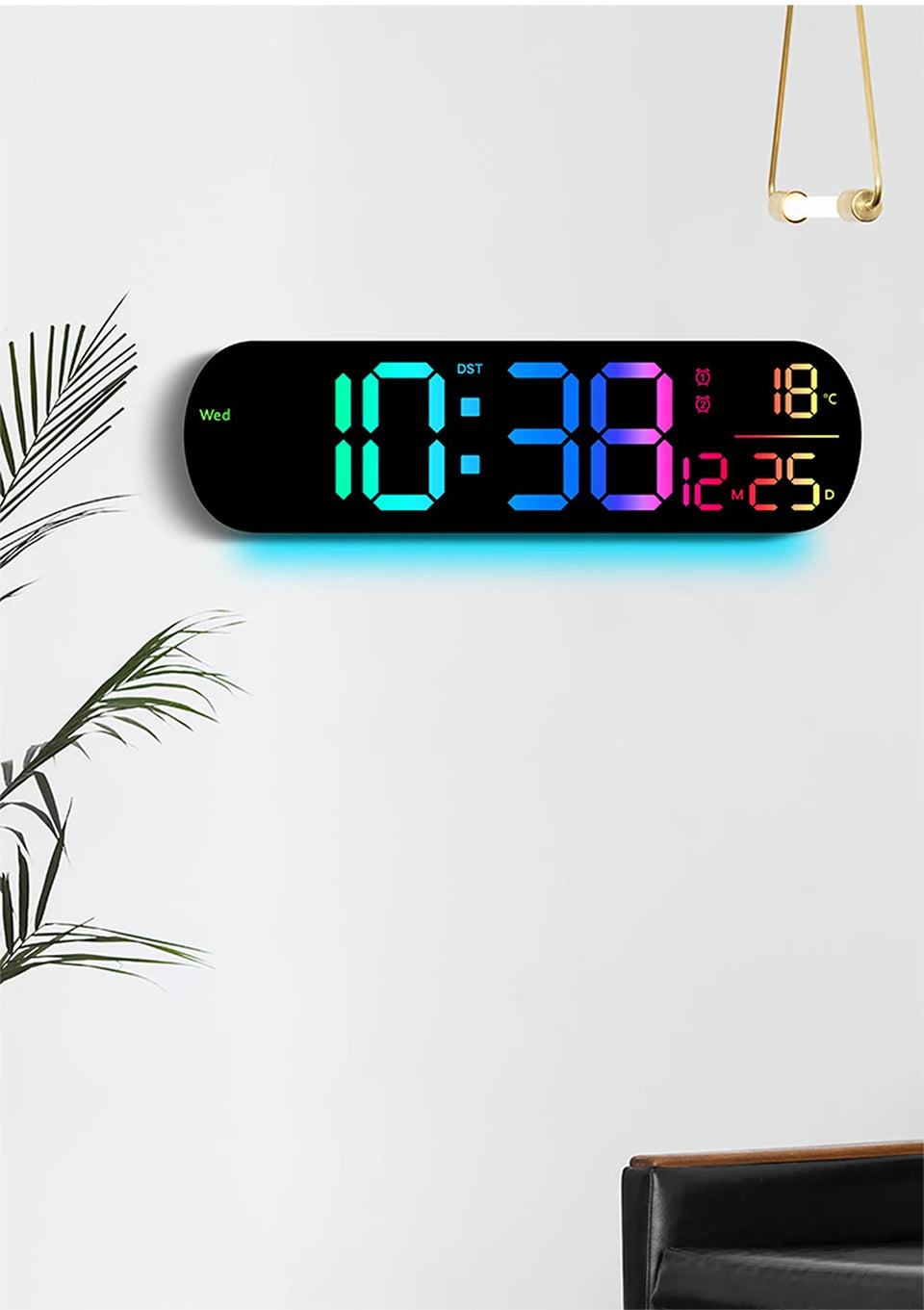 LED Luminous Digital Wall Clock With Remote Control Ambient Lights 14'' Creative RGB Alarm Clock  Date Temp Display  Home Decor