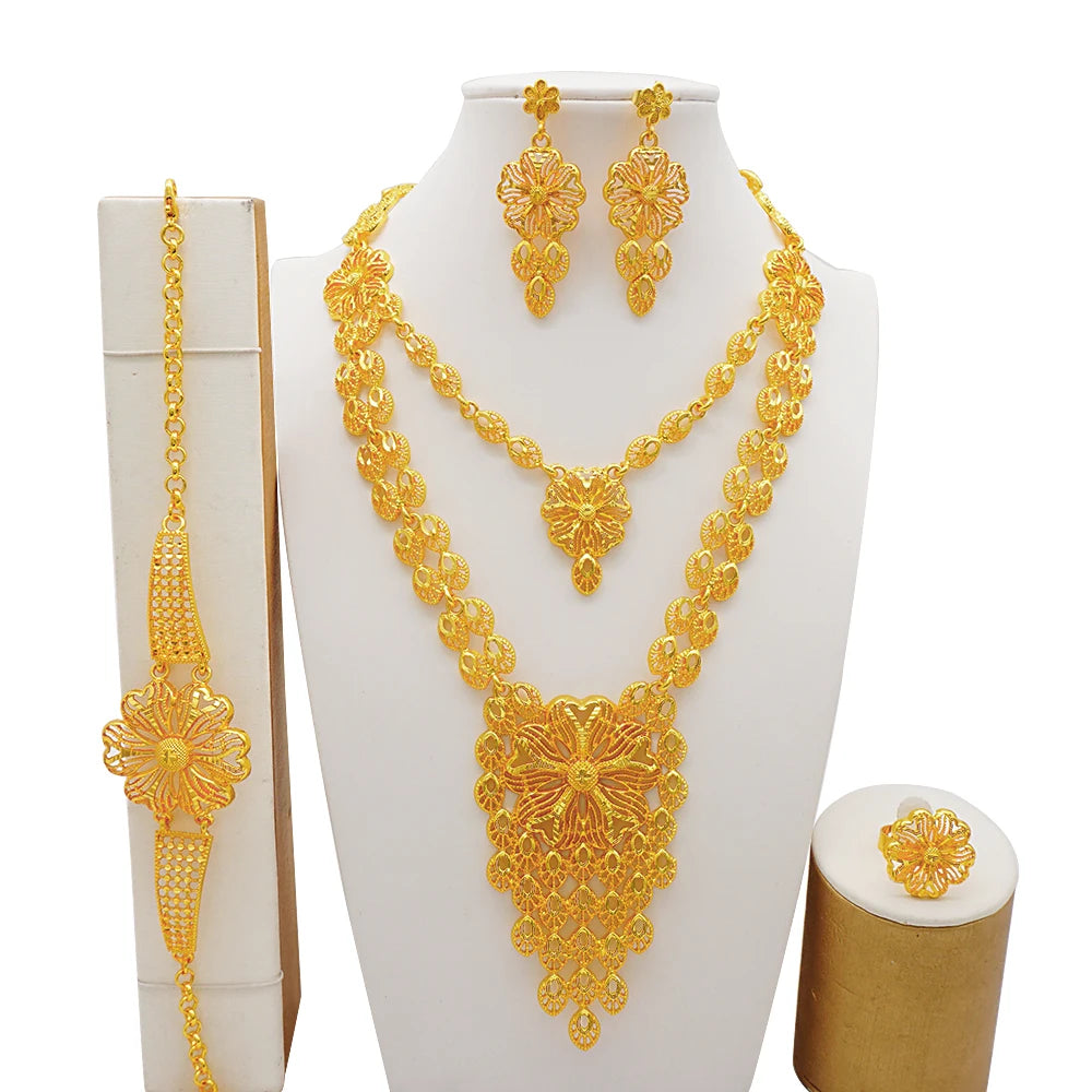 Ethiopian Fashion Women's Jewelry Set African Wedding Jewelry Set Necklace, Bracelet, Earrings, and Ring Set